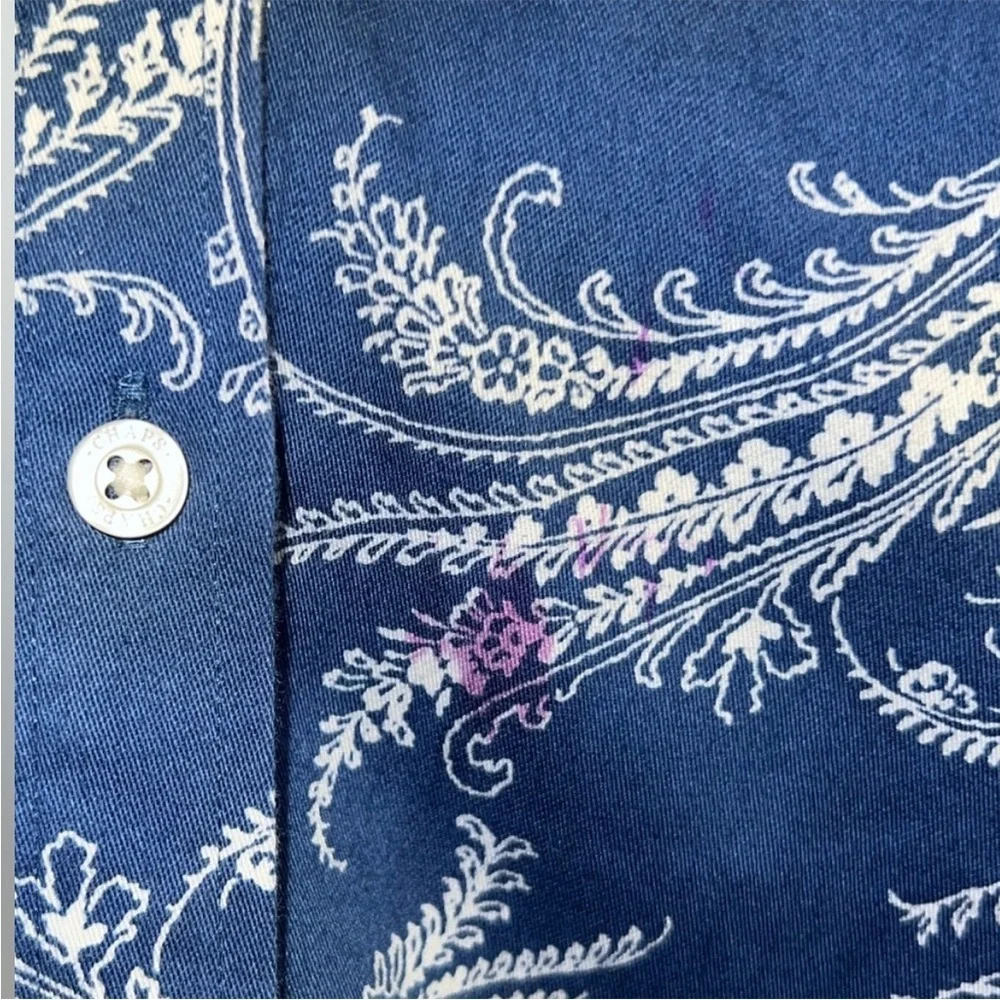chaps- blue and white button up long sleeve top - Picture 3 of 5